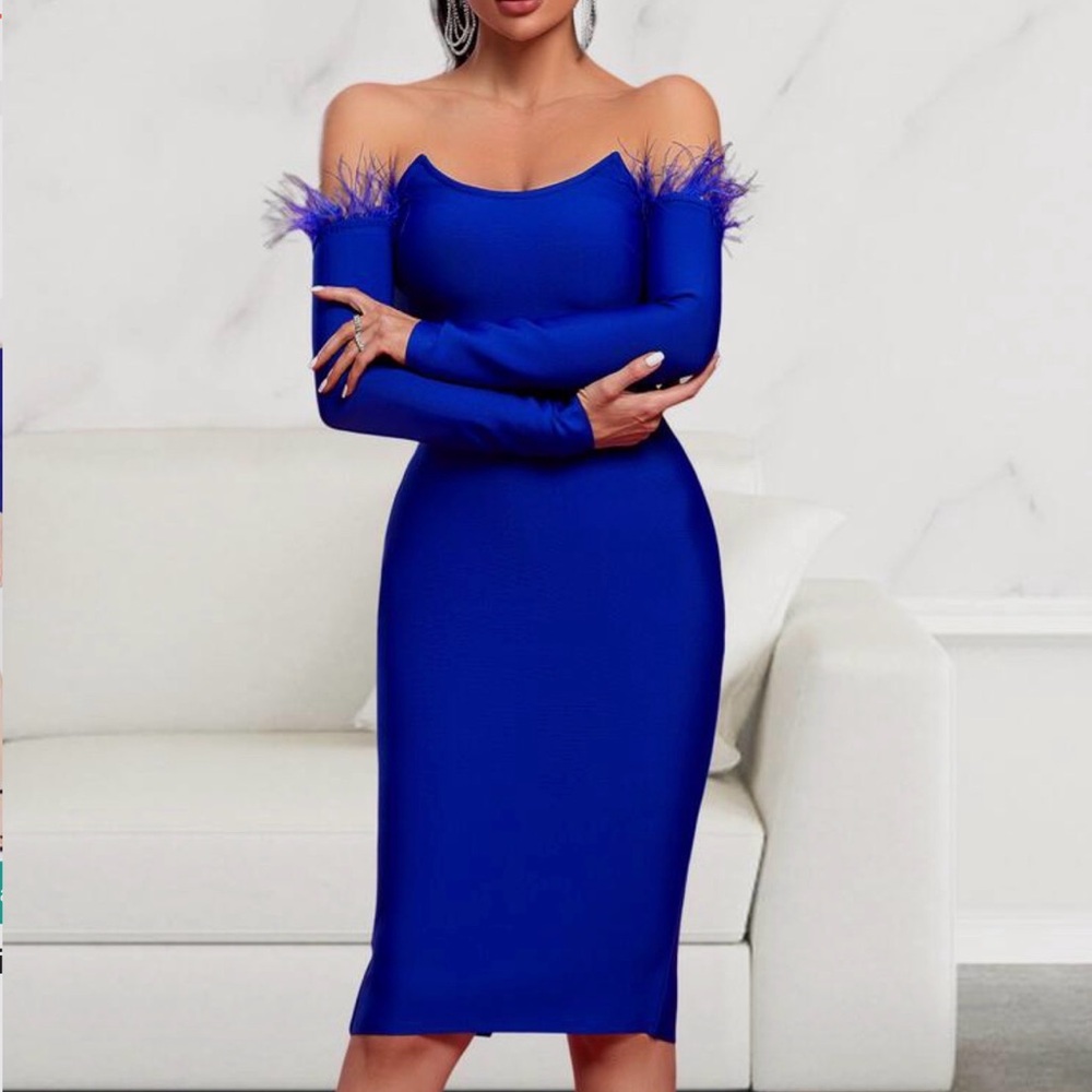 Elegant Blue Off-Shoulder Dress